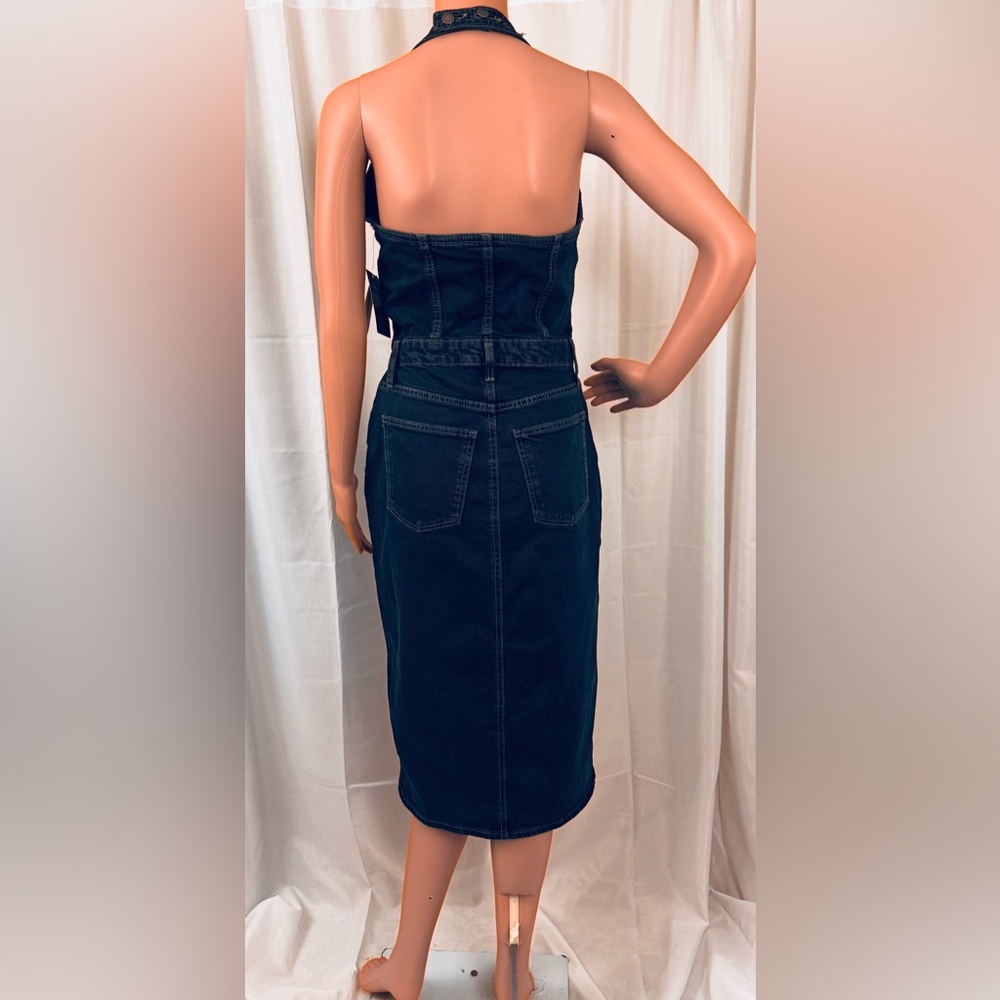 Universal Thread Woman’s Black Wash Denim Halter/Open Back Midi Dress Size 2 NWT - Picture 9 of 10